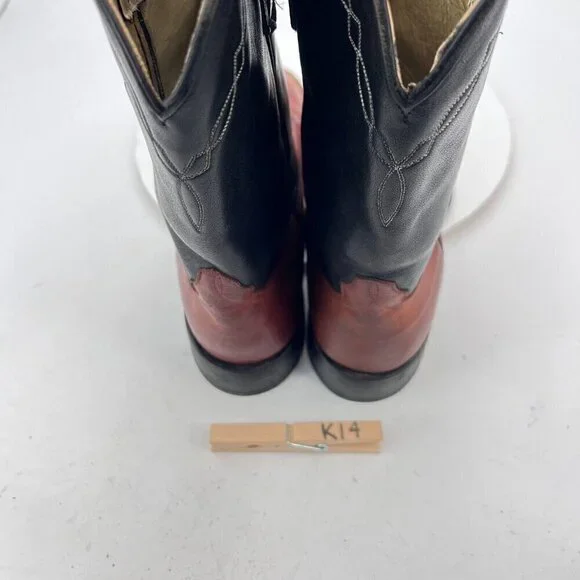 Dennard's Western Wear Men Size 9 Brown Black Color Block Leather Western Boot - Picture 11 of 16